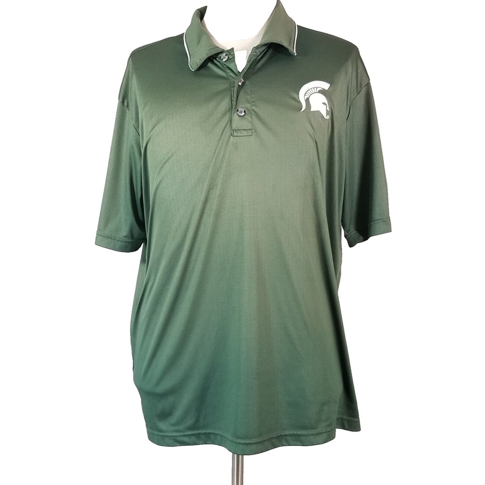 Champion Polo Shirt Mens XL Green Michigan State Spartans Dry-Fit Herringbone